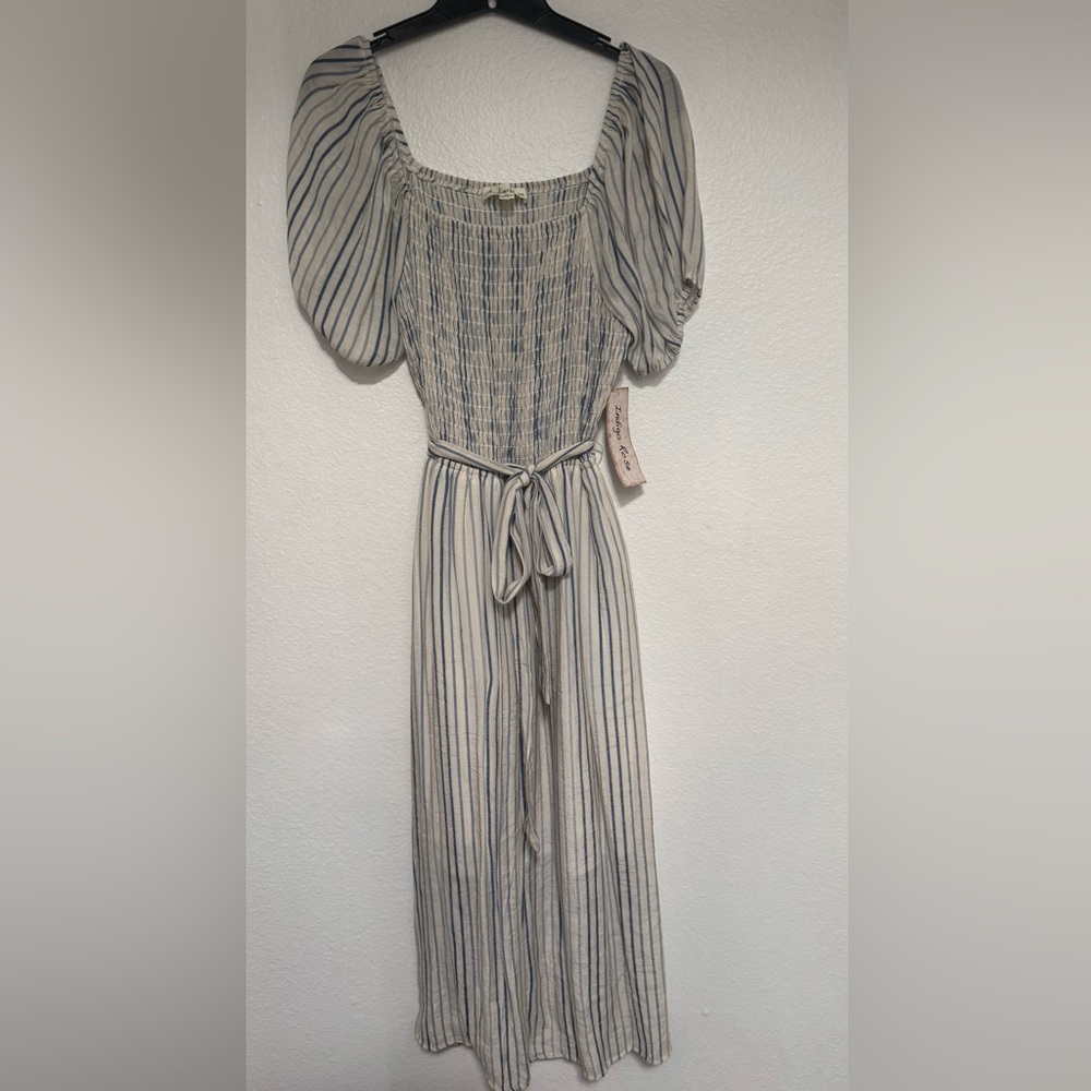 Boho Striped Puff Sleeve Midi Dress